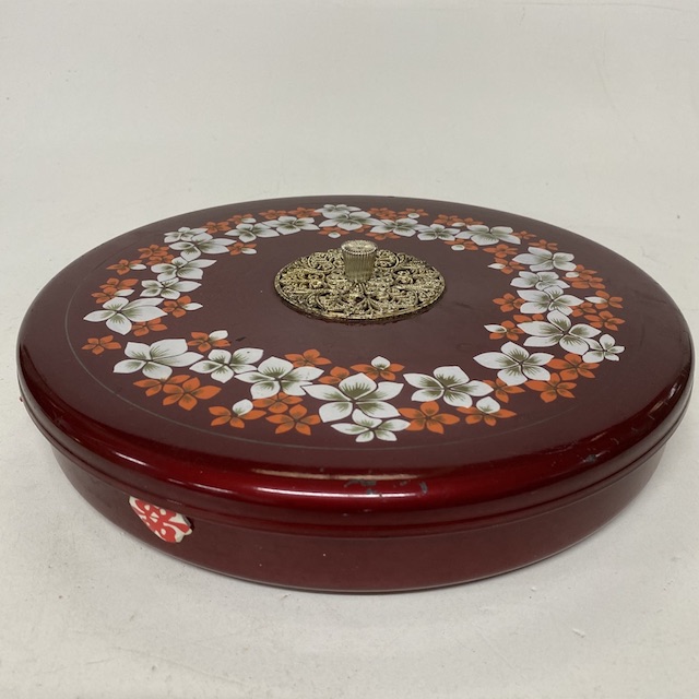 CONTAINER, Dark Red and Blossom w Lid